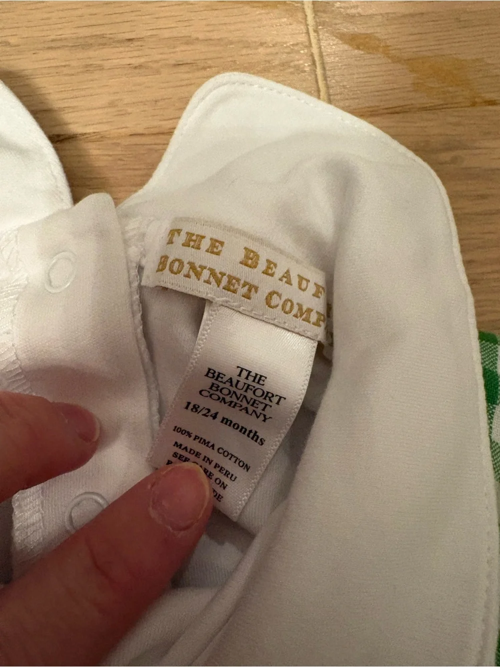The Beaufort Bonnet Company Green and White Gingham Romper with White Collar